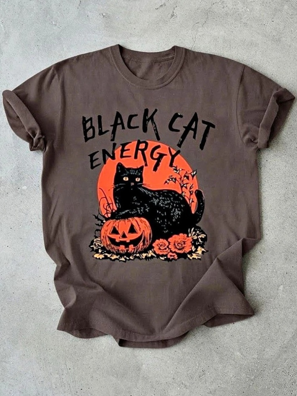 Black Cat Energy Halloween Pumpkin Spooky Mood Gildan T-Shirt